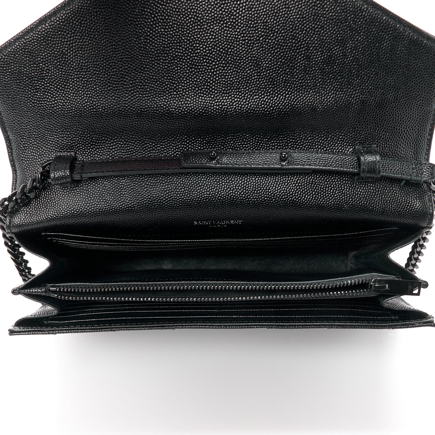 Grain De Poudre Matelasse Chevron Monogram Monochrome Chain Wallet Black