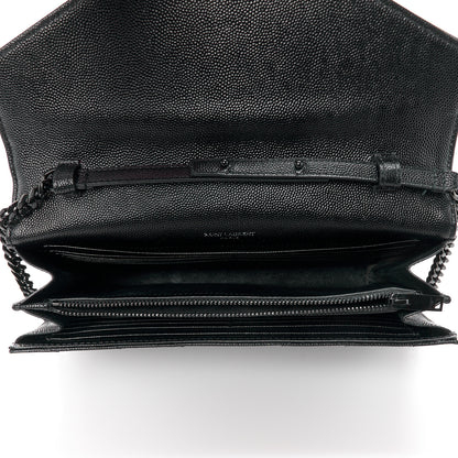 Saint Laurent Grain De Poudre Matelasse Chevron Monogram Monochrome Chain Wallet Black 5 of 11
