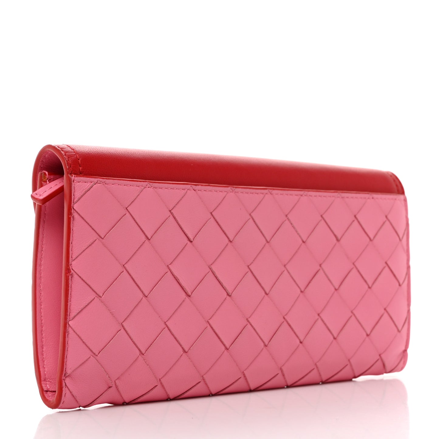 Nappa Intrecciato Continental Flap Wallet Pink Red