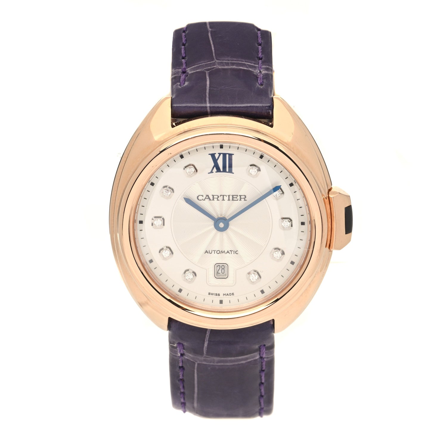 Cartier 18K Pink Gold Alligator Diamond 31mm Cle De Cartier Automatic Watch 1 of 5