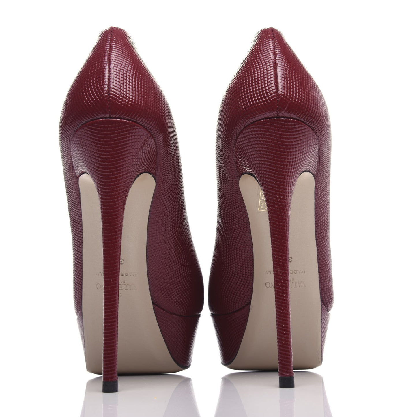 Patent Lizard Print Peep Toe 95/140mm Platform Pumps 38.5 Rosso