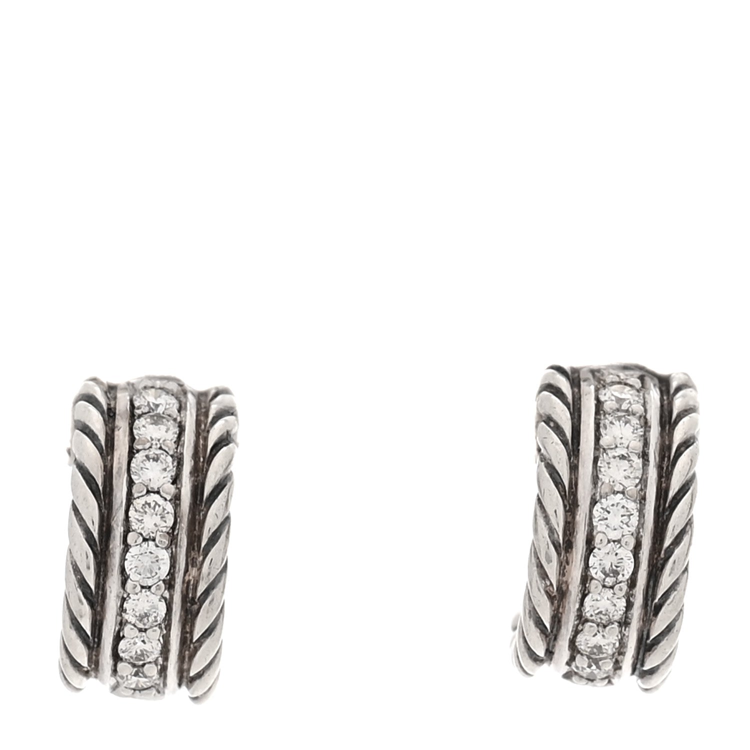 David Yurman Sterling Silver Diamond 12mm Cable Hoop Earrings 2 of 12