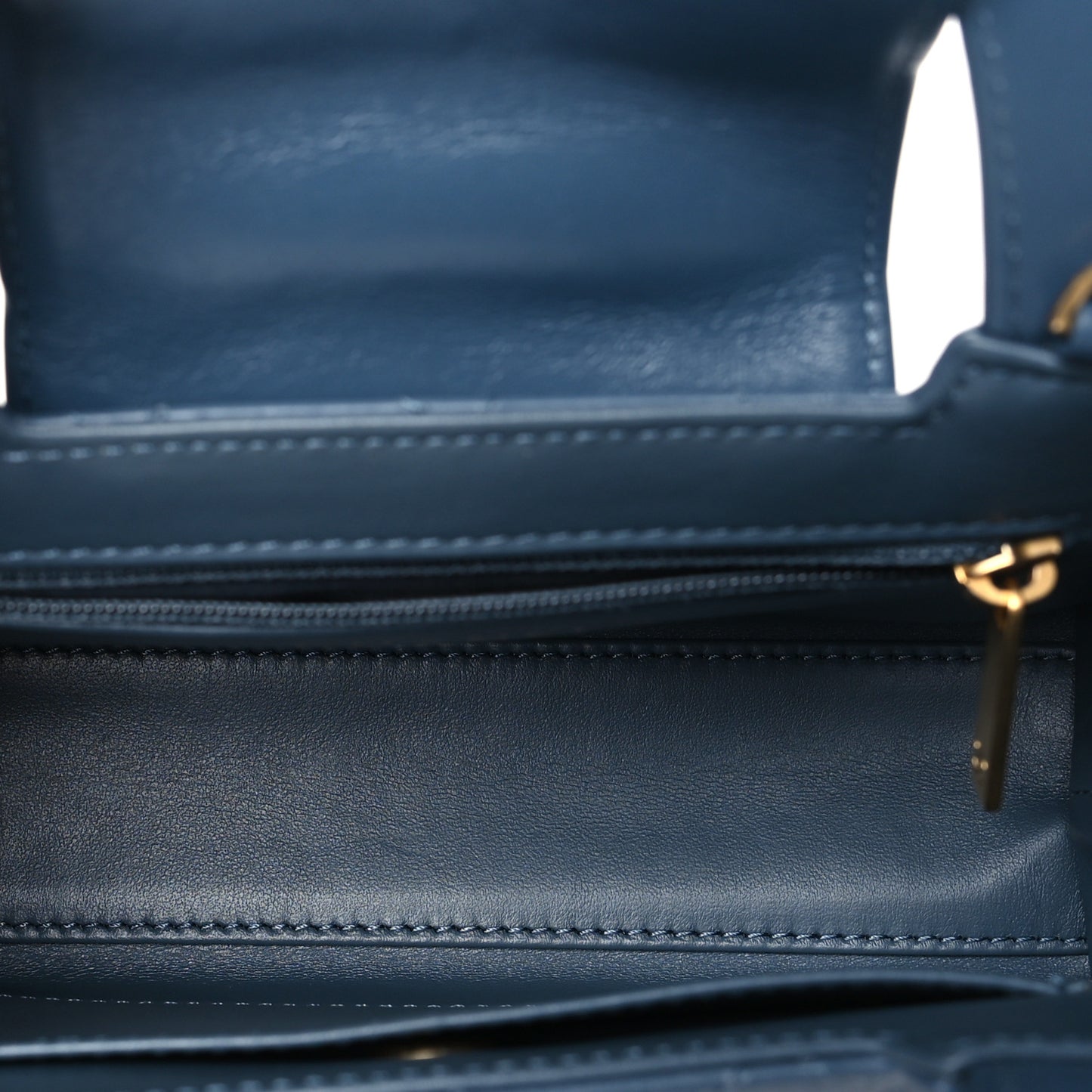 Shiny Aged Calfskin Quilted Nano Kelly Shopper Dark Blue