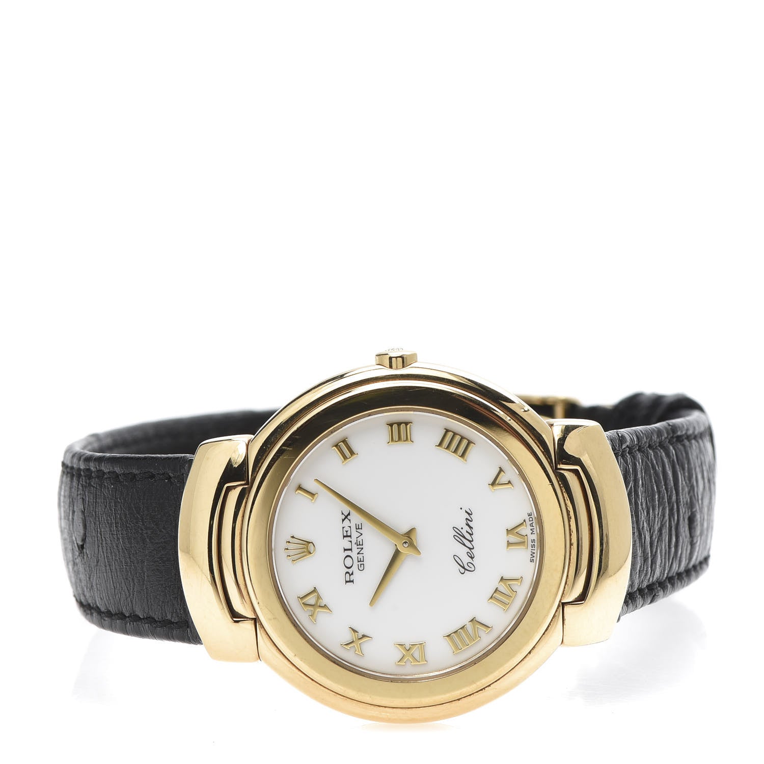 Rolex 18K Yellow Gold Ostrich 33mm Cellini Quartz Watch Black 6622 3 of 11