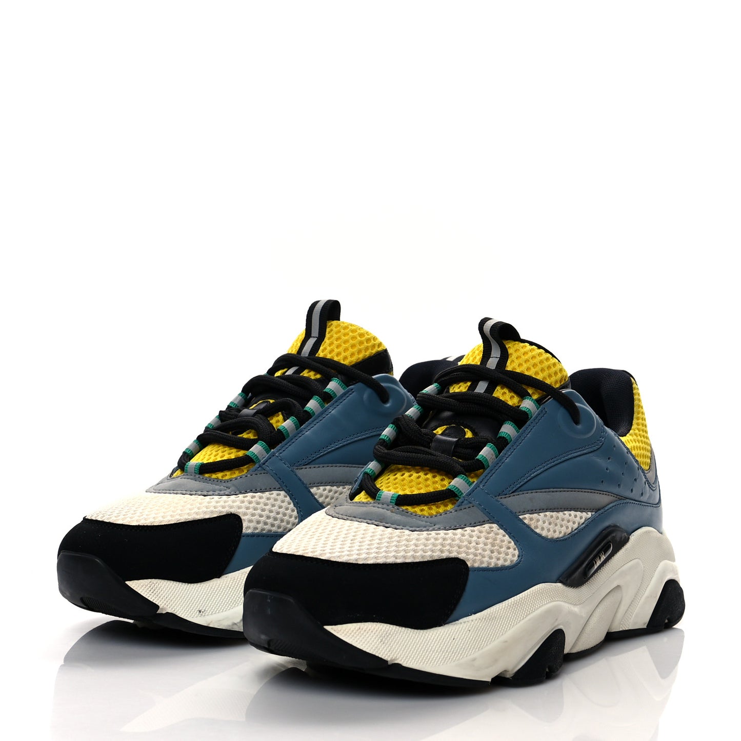 Technical Mesh Calfskin Mens B22 Sneakers 43 Blue Yellow