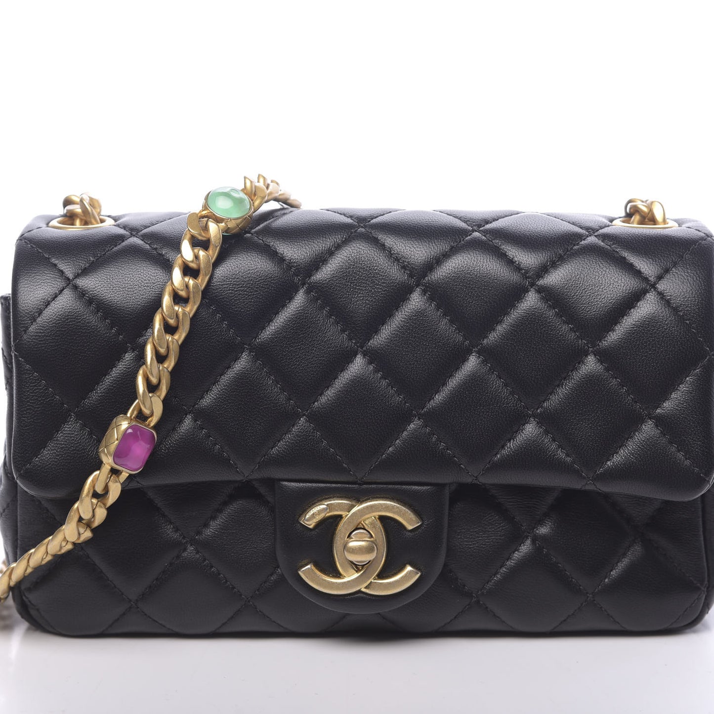 Lambskin Resin Quilted Mini Rectangular Pearl Samba Flap Black