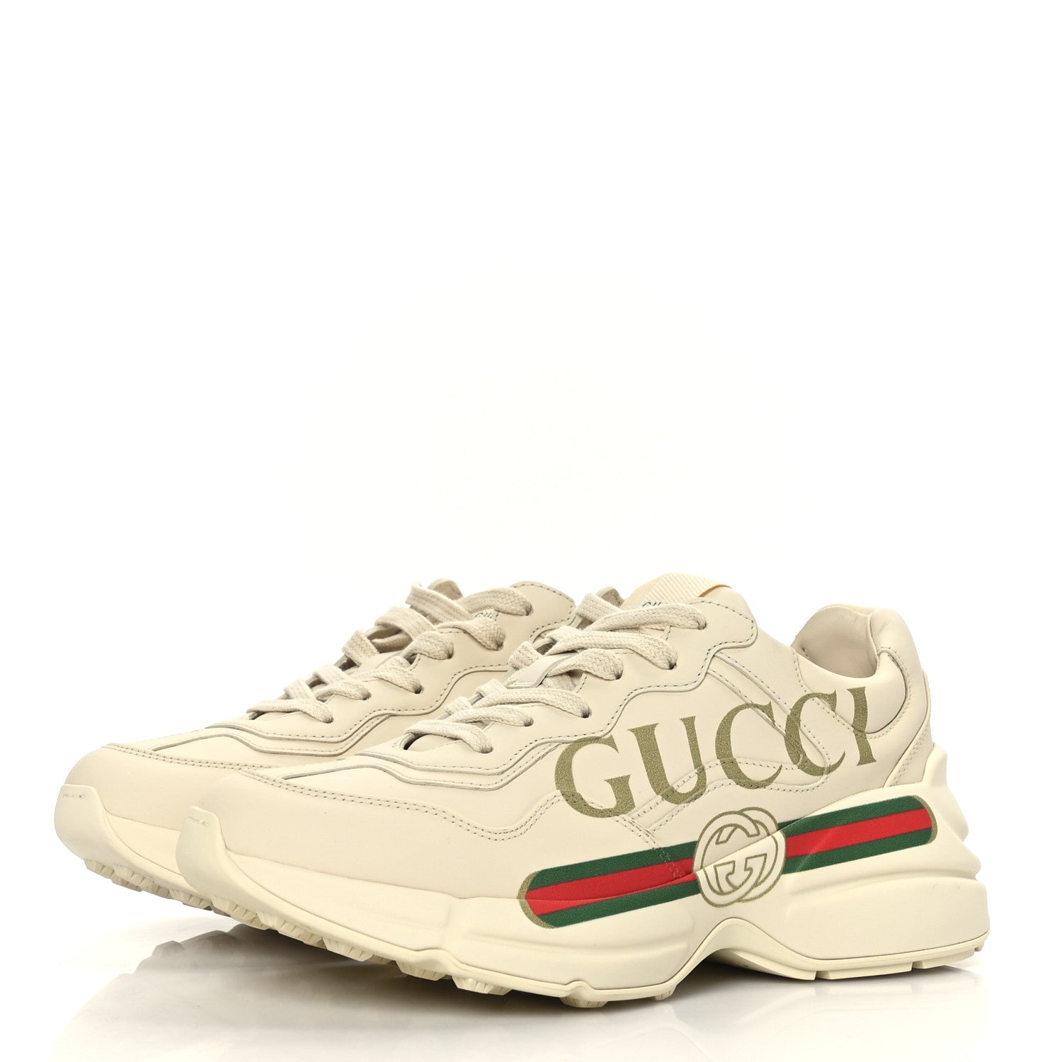 Gucci Calfskin Logo Womens Rhyton Sneakers 37.5 Ivory 3 of 7