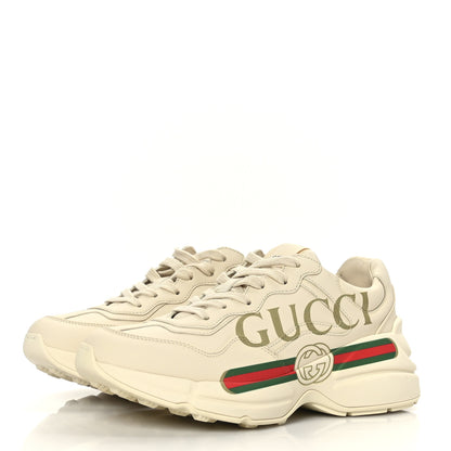Gucci Calfskin Logo Womens Rhyton Sneakers 37.5 Ivory 3 of 7