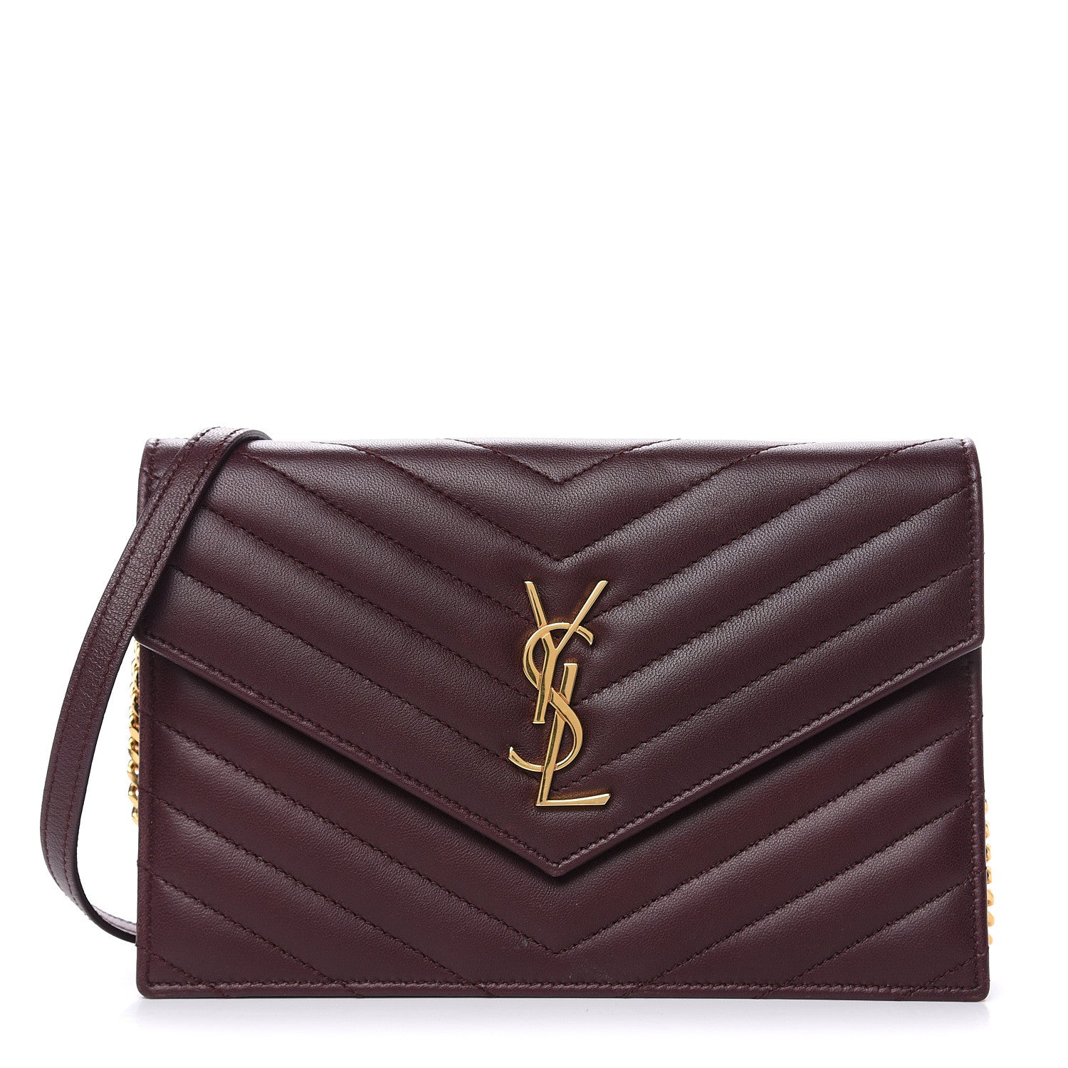 Saint Laurent Nappa Matelasse Chevron Monogram Chain Wallet Amaranto 1 of 9