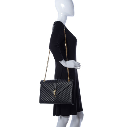 Saint Laurent Grain De Poudre Matelasse Chevron Large Monogram Satchel Black 2 of 9