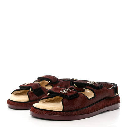 Chanel Calf Hair Suede Shearling Dad Sandals 40 Burgundy Black 3 of 9