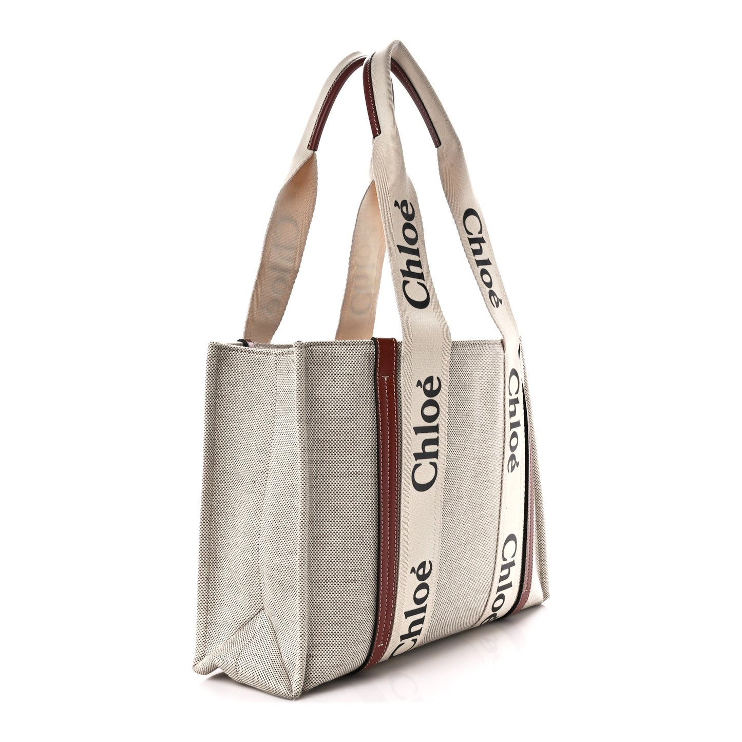 Cotton Calfskin Medium Woody Ribbon Tote White Brown