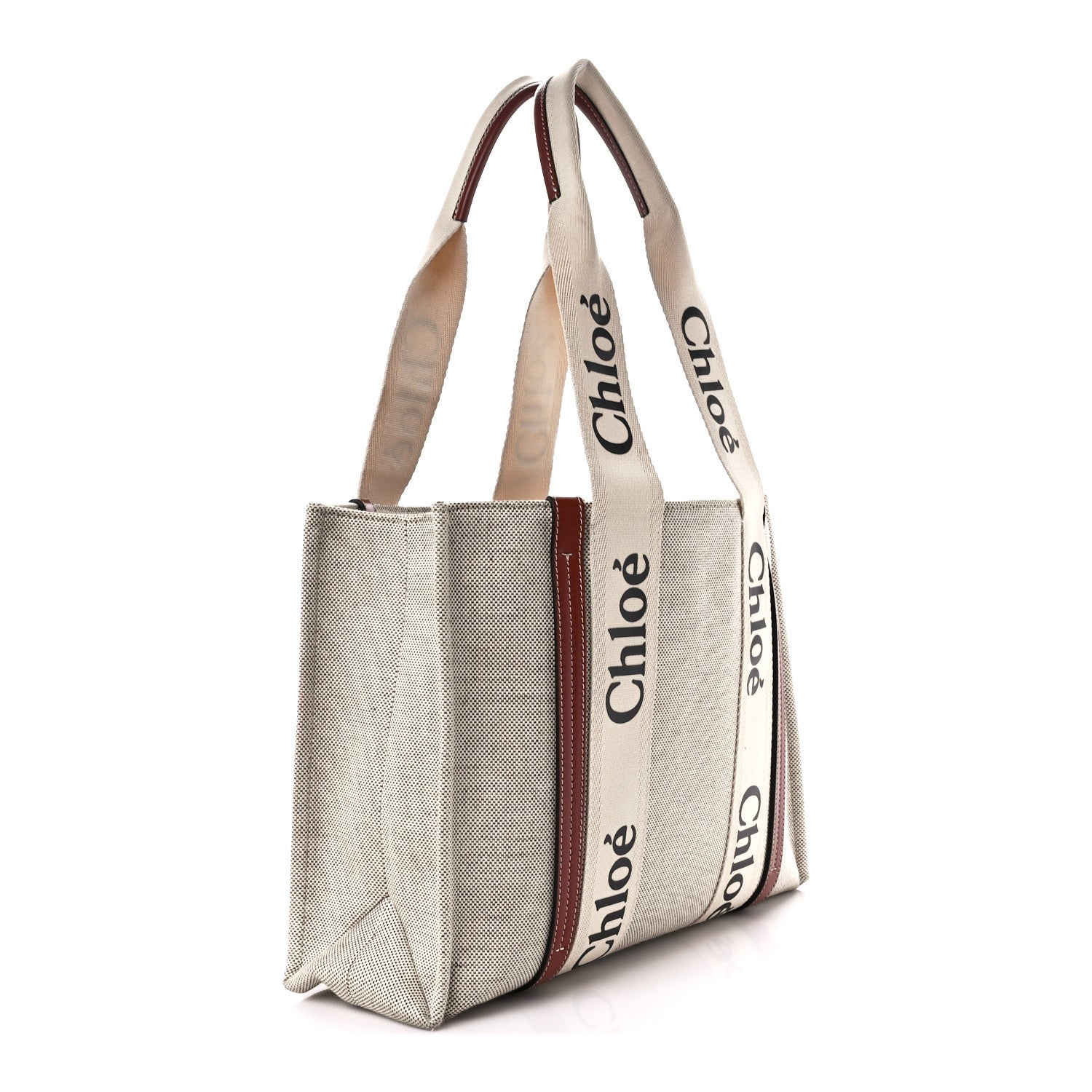 Chloe Cotton Calfskin Medium Woody Ribbon Tote White Brown 3 of 12