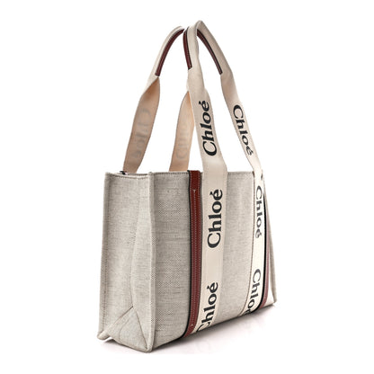 Chloe Cotton Calfskin Medium Woody Ribbon Tote White Brown 3 of 12