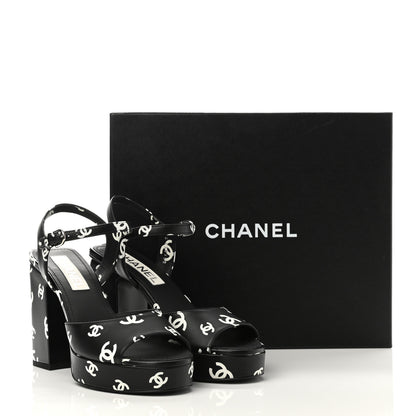 Chanel Printed Lambskin CC Platform Sandals 39 Black White 9 of 9