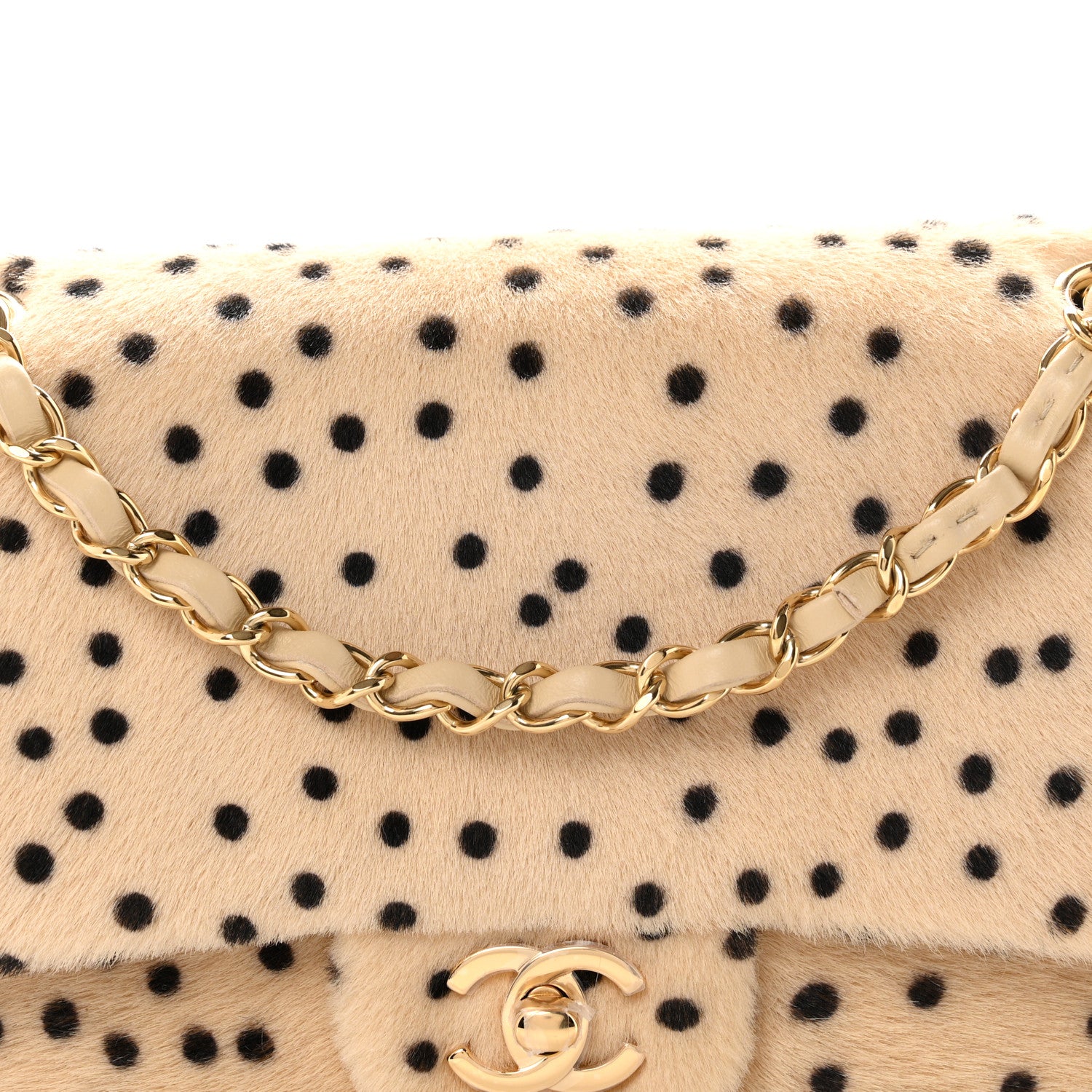 Chanel Pony Hair Cheetah Printed Creative Fabrics Flap Light Beige Black 8 of 11