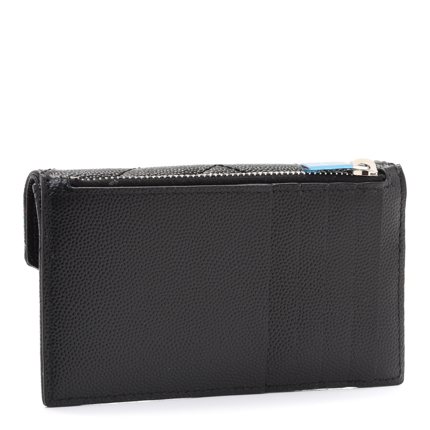 Saint Laurent Grain De Poudre Matelasse Chevron Monogram Compact Wallet Black 3 of 8