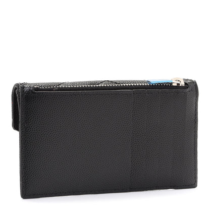 Saint Laurent Grain De Poudre Matelasse Chevron Monogram Compact Wallet Black 3 of 8