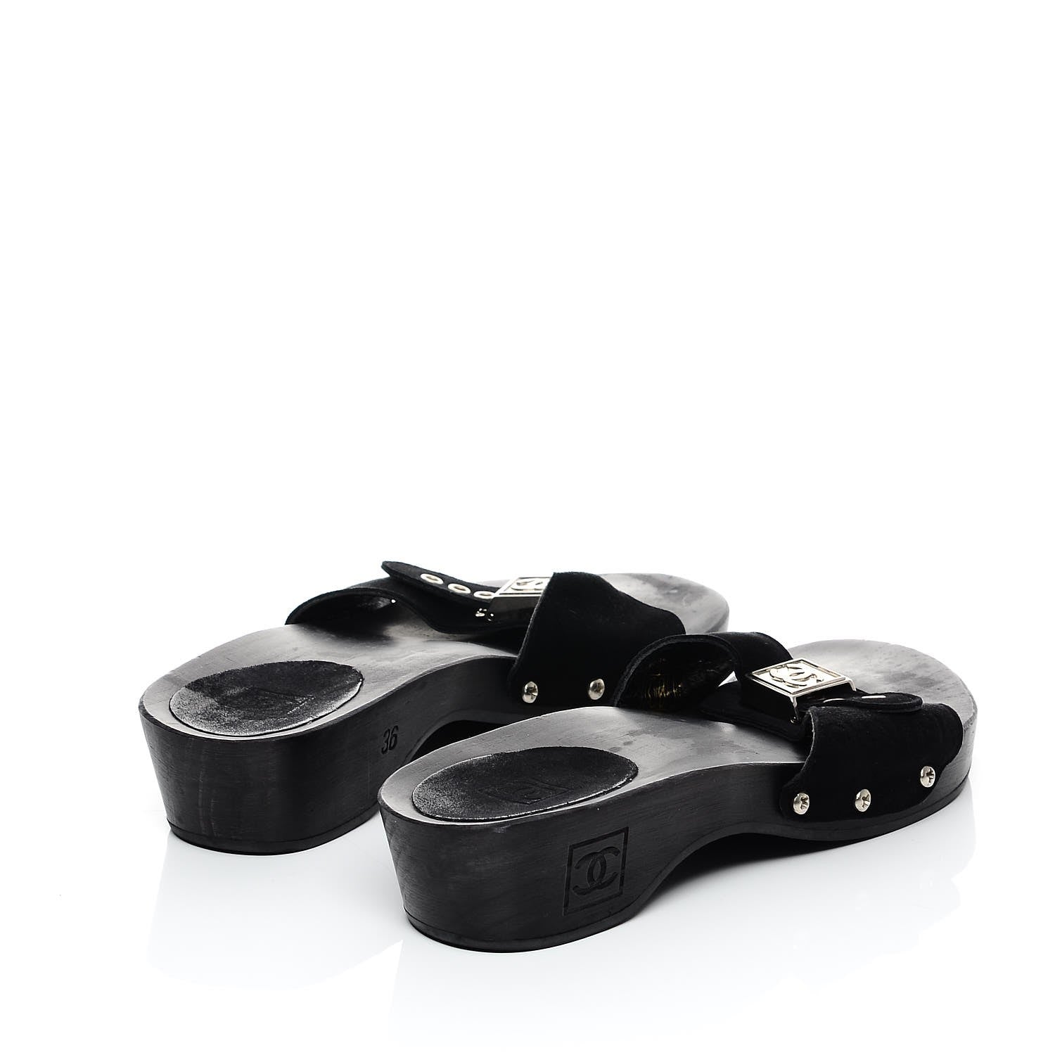 Chanel Suede CC Buckle Clogs 36 Black 5 of 13