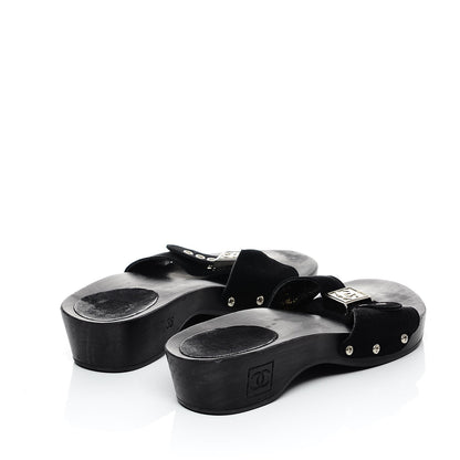 Chanel Suede CC Buckle Clogs 36 Black 5 of 13