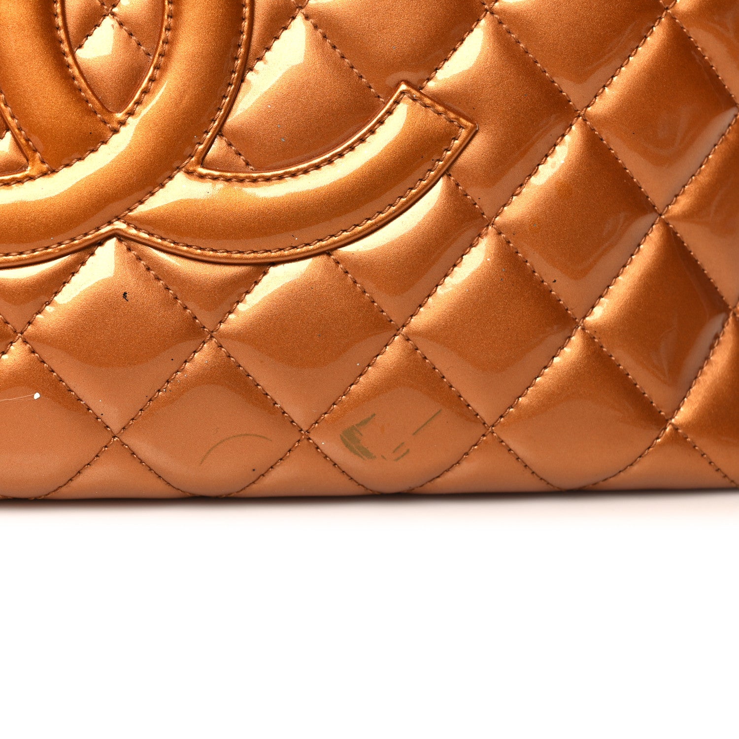 Chanel Metallic Patent Quilted Grand Shopping Tote GST Bronze 14 of 16