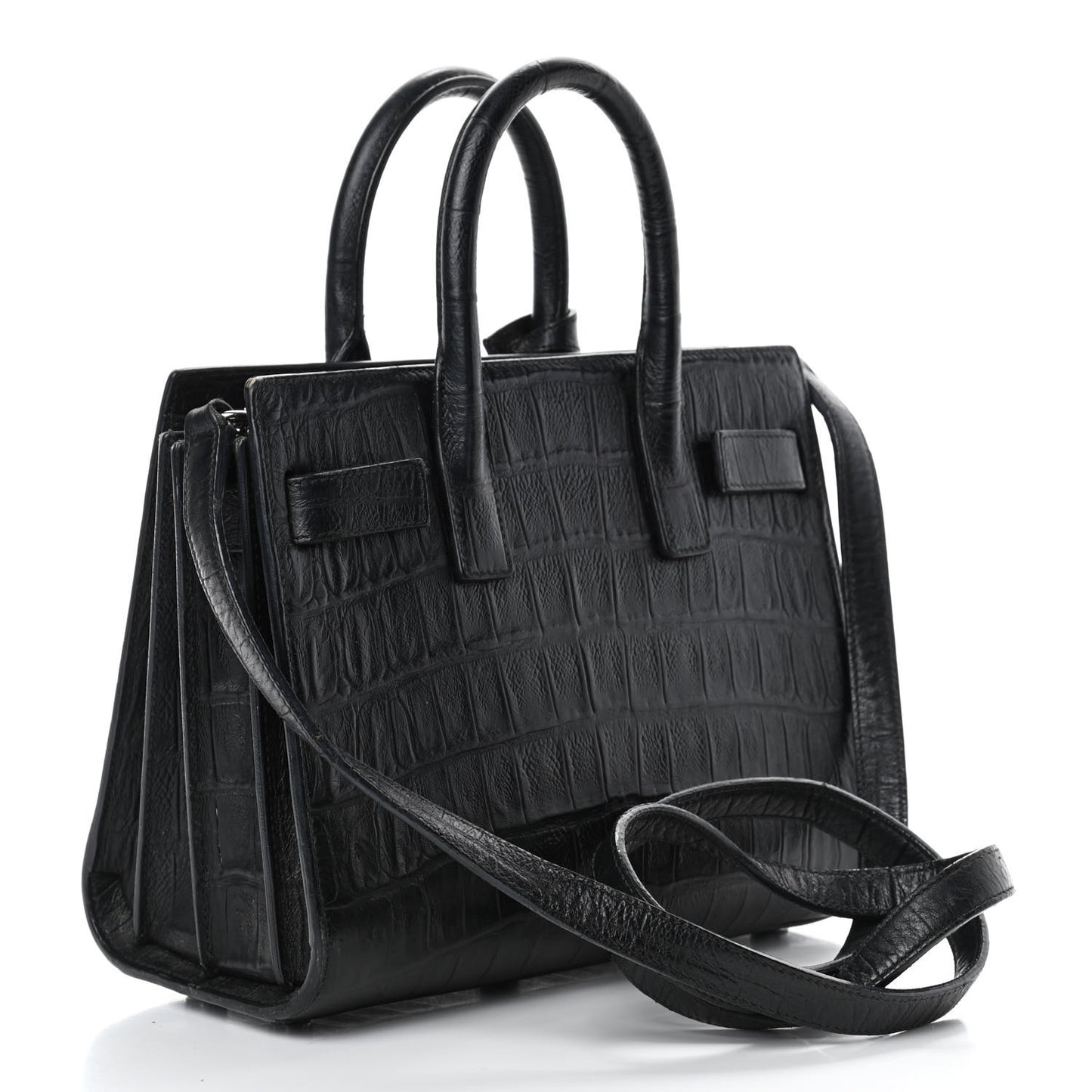 Calfskin Crocodile Embossed Nano Sac De Jour Black