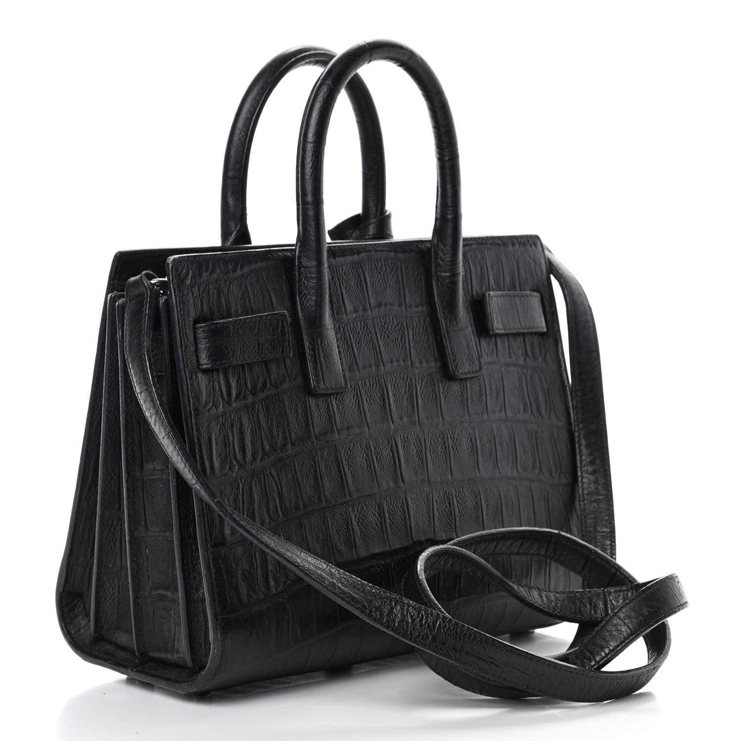 Saint Laurent Calfskin Crocodile Embossed Nano Sac De Jour Black 2 of 5