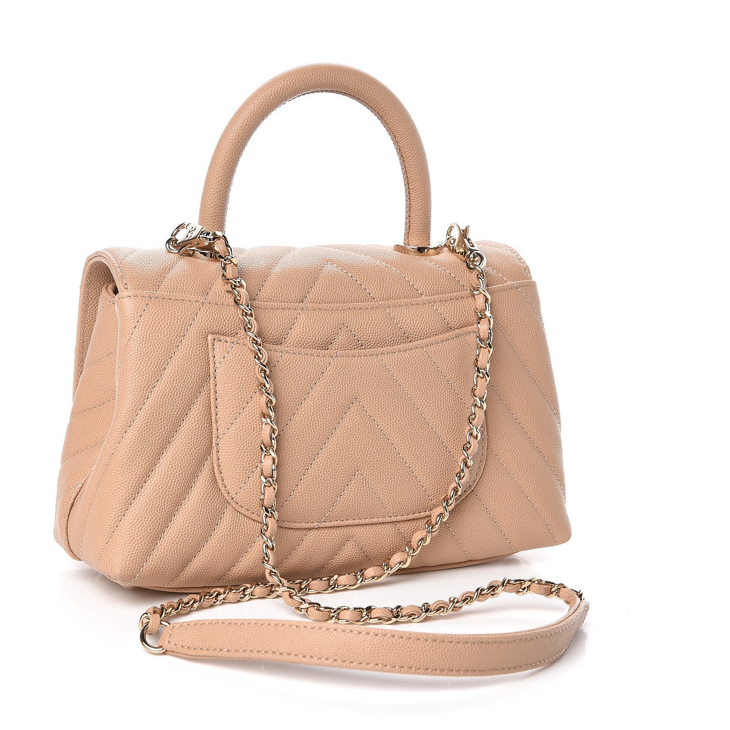 Chanel Caviar Chevron Quilted Mini Coco Handle Flap Beige 3 of 11