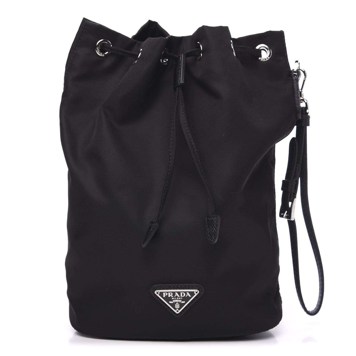 Prada Saffiano Tessuto Nylon Vela Bucket Wristlet Black 1 of 8
