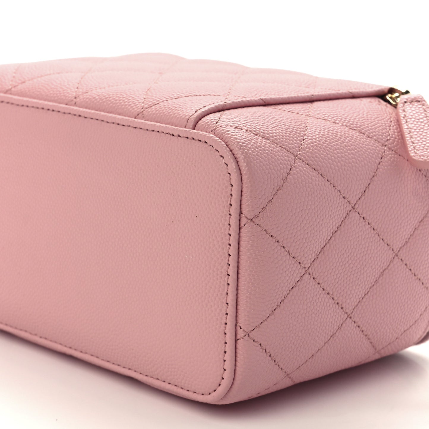 Caviar Quilted Small Vanity Case With Chain Pink