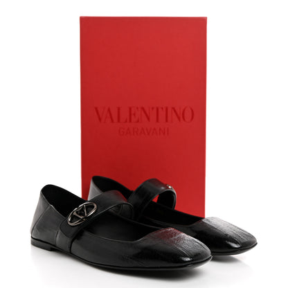 Valentino Garavani Textured Patent Nappa Locker Mary Jane Collapsible Heel Ballerina Flats 39.5 Black 9 of 9