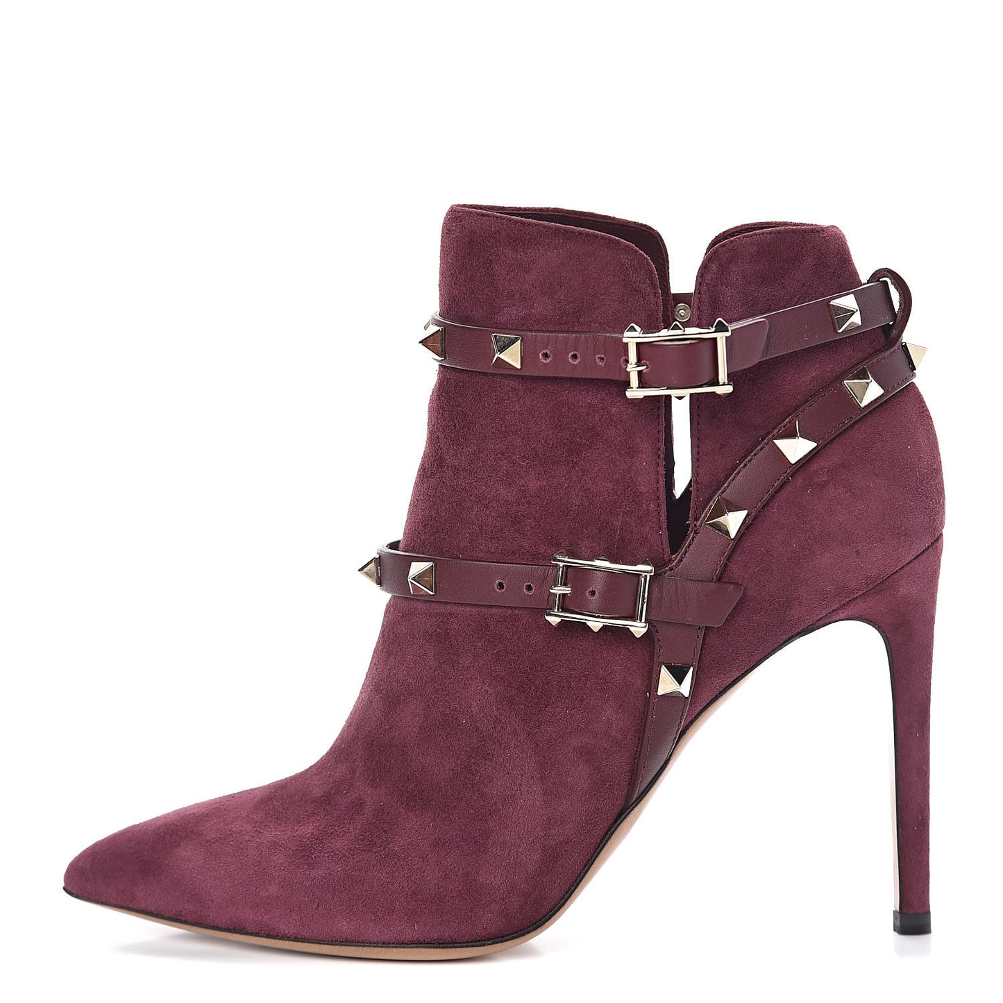 Suede Rockstud Double Buckle 100mm Ankle Boots 36 Rubin