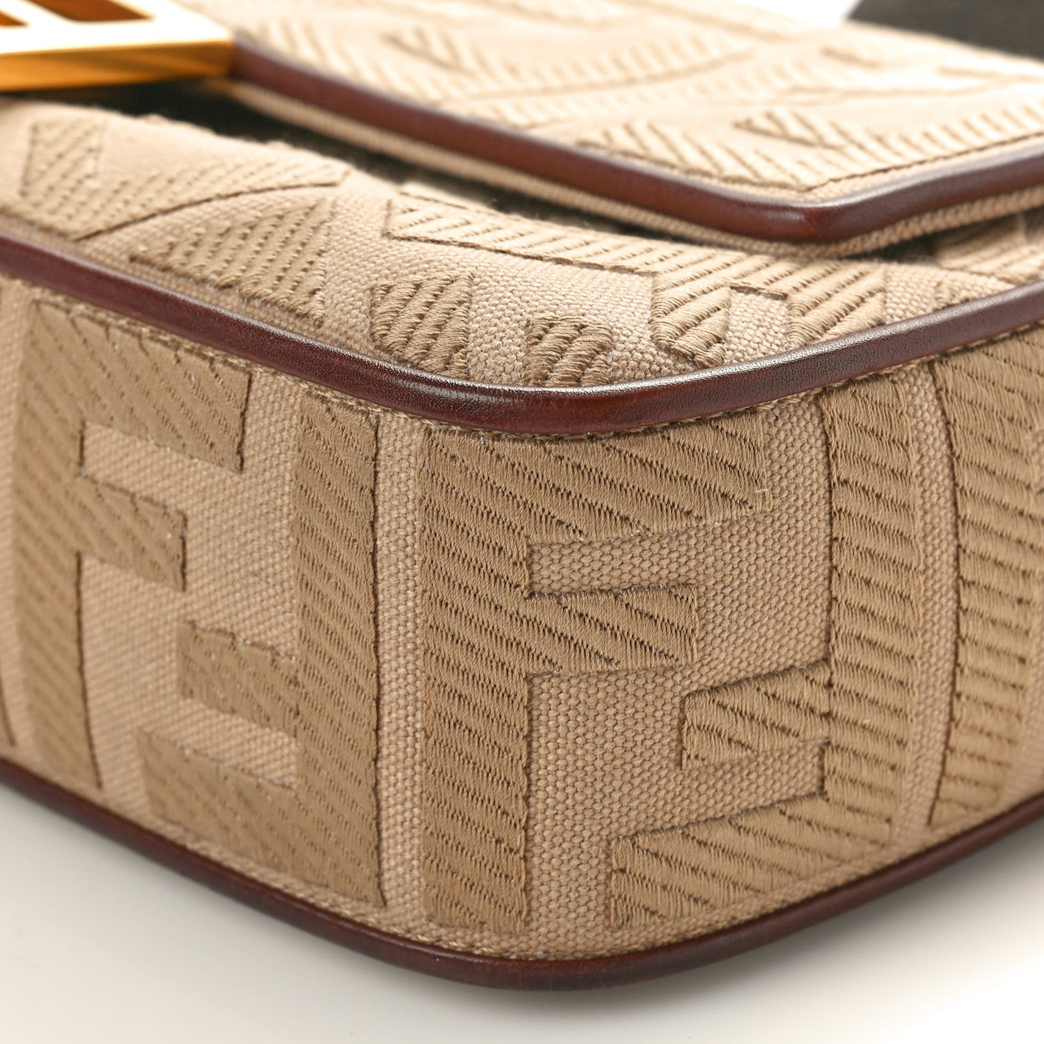 Fendi Canvas Vitello King Bi-Color Strap FF Embroidered Baguette Beige 10 of 10