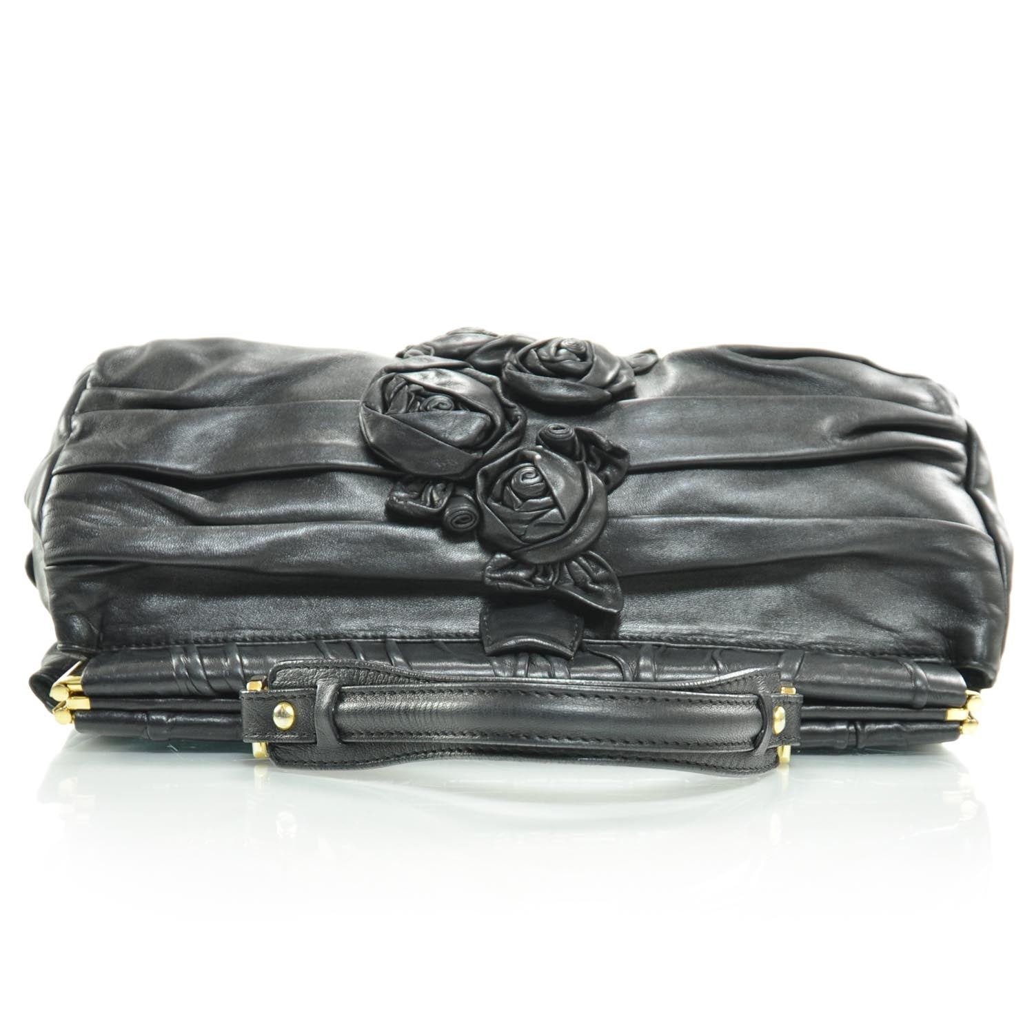 Valentino Garavani Nappa Leather Jardin Rose Framed Duffel Black 5 of 9