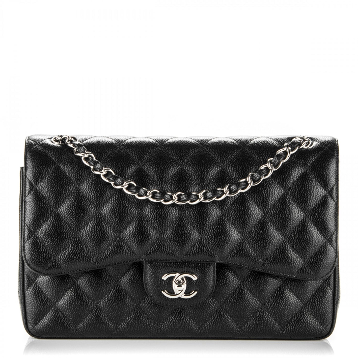 Caviar Quilted Jumbo Double Flap Black