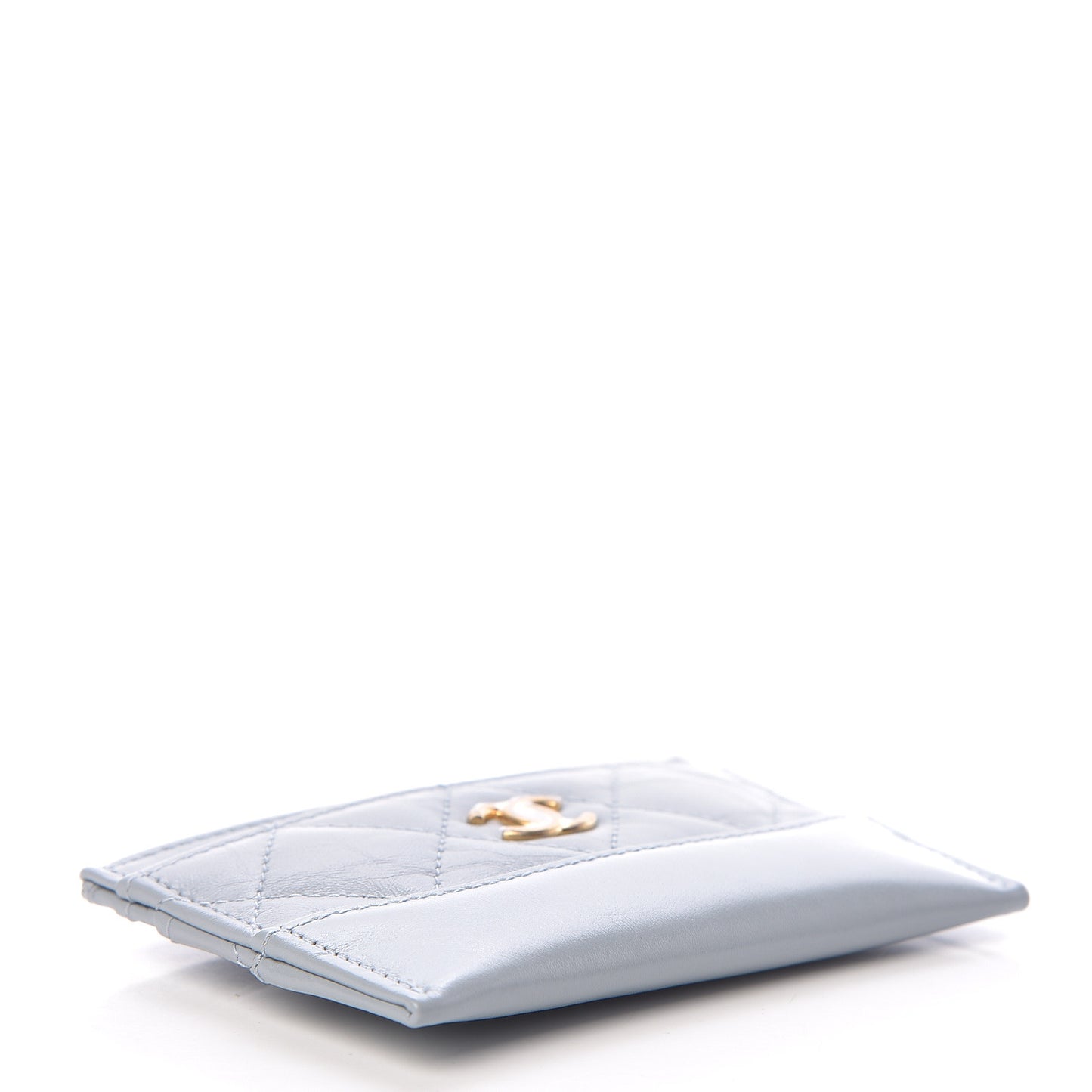 Aged Calfskin Quilted Gabrielle Card Holder Wallet Light Blue