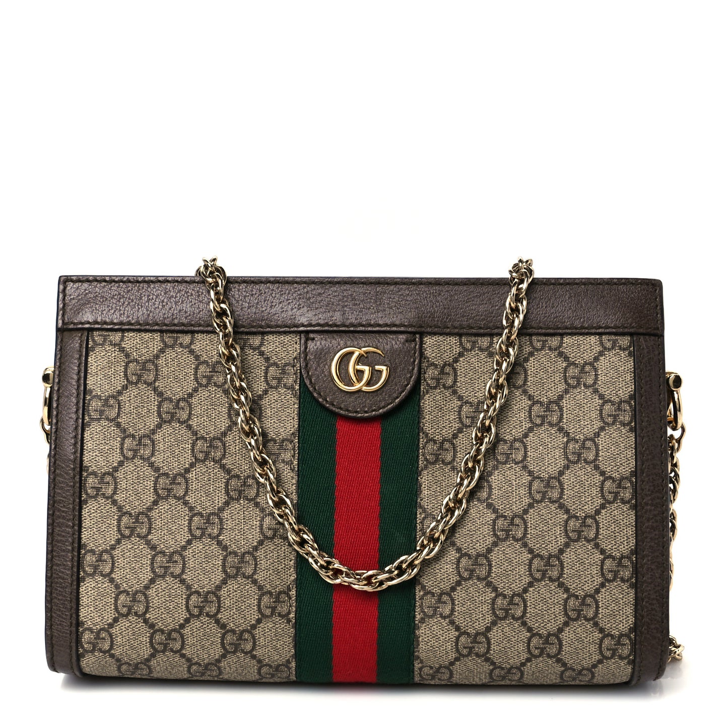 GG Supreme Monogram Web Small Ophidia Chain Shoulder Bag Brown