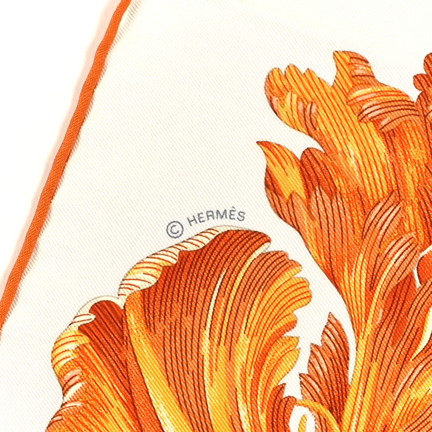 Silk Tulipomanie Detail Scarf 45 White Orange Corail