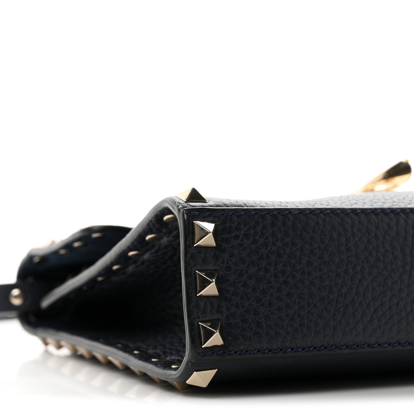 Pebbled Calfskin Medium Rockstud Flip Lock Crossbody Bag Navy