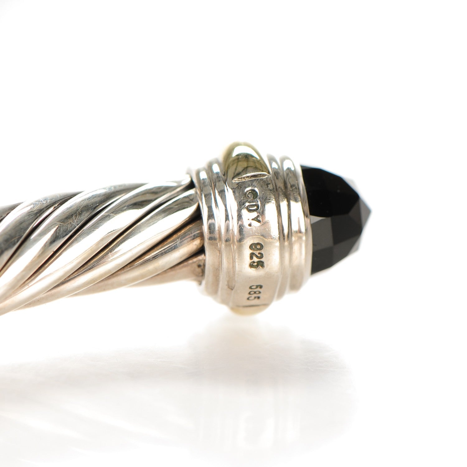 David Yurman Sterling Silver 14K Yellow Gold Black Onyx 7mm Cable Classics Bracelet 4 of 5