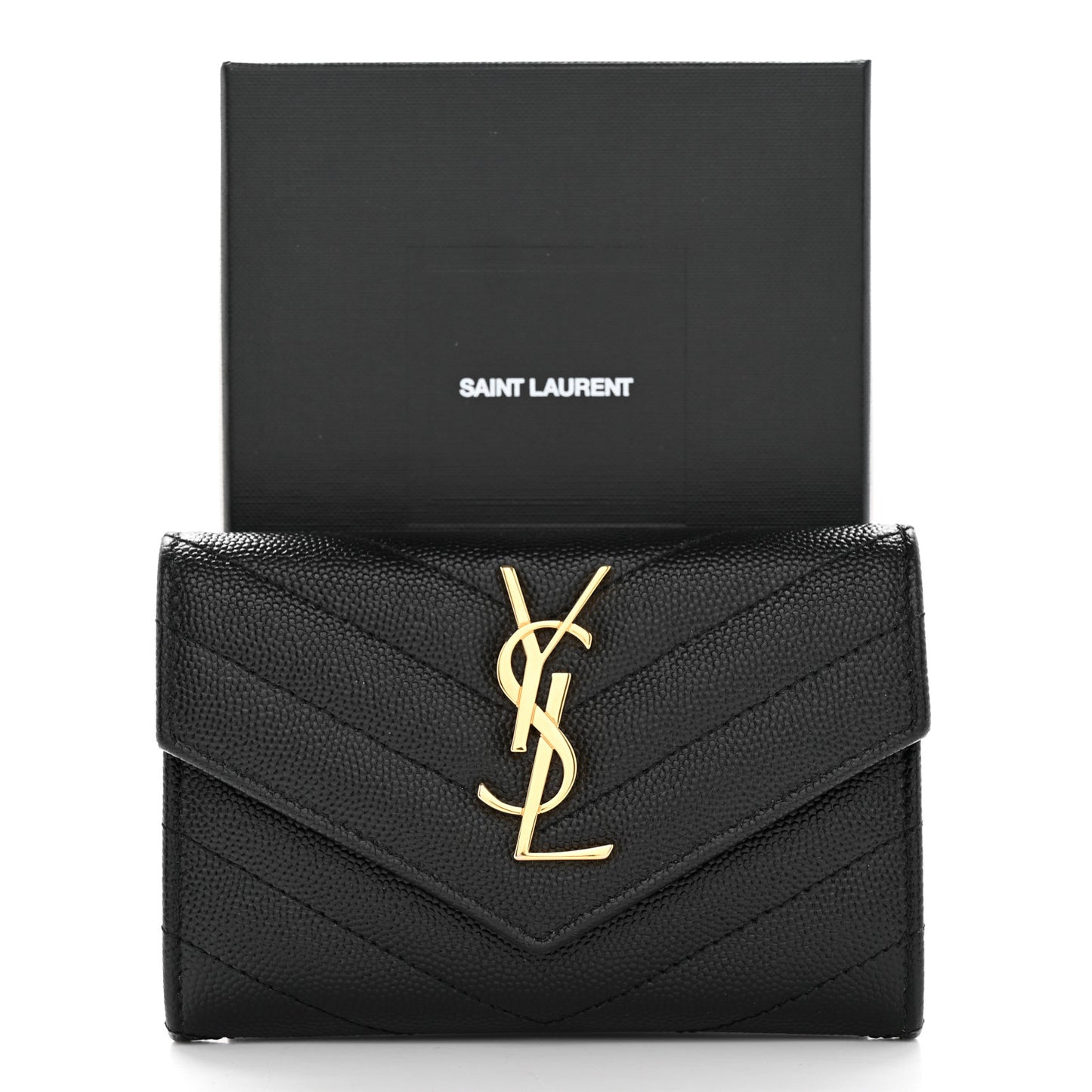 Grain De Poudre Matelasse Chevron Small Monogram Envelope Wallet Black