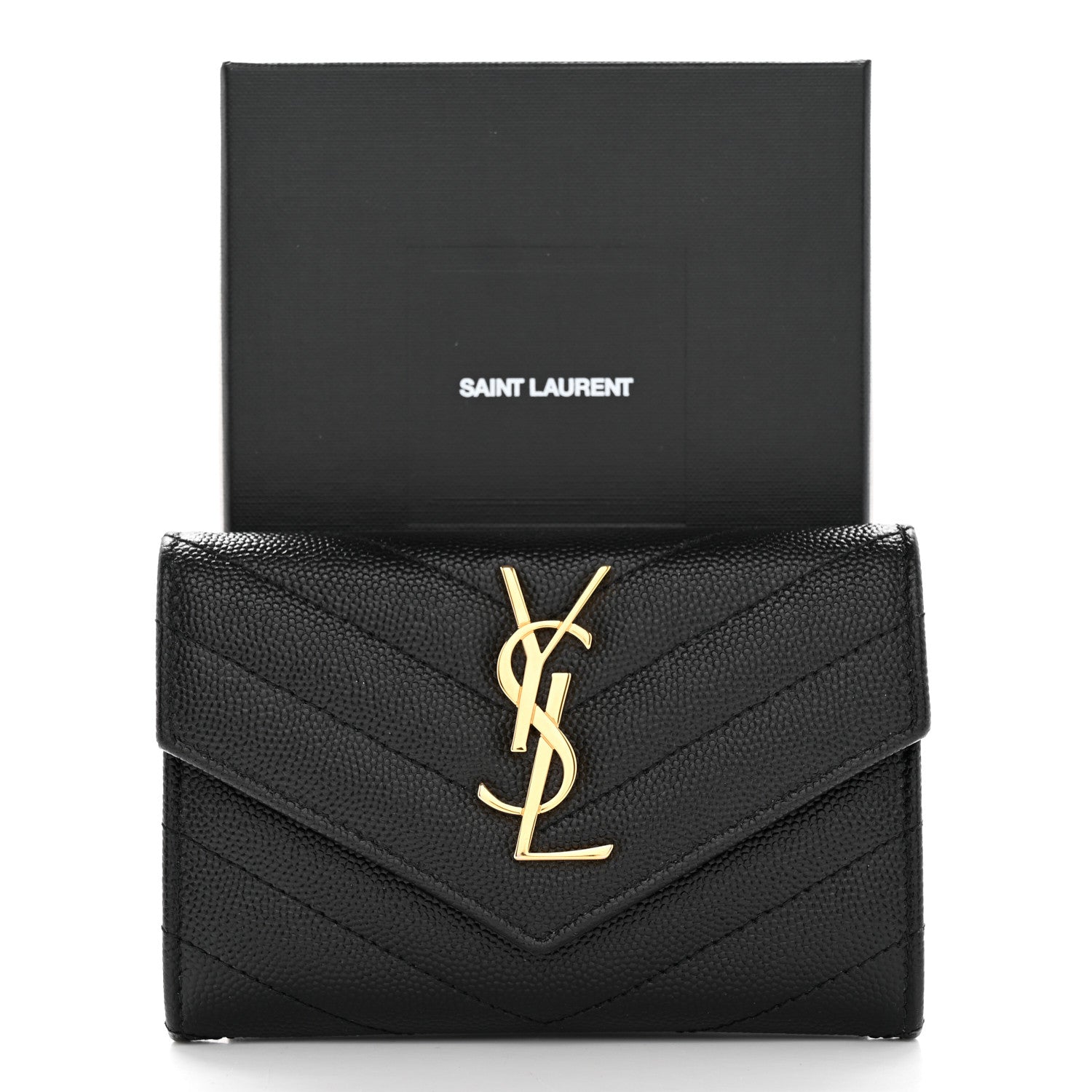 Saint Laurent Grain De Poudre Matelasse Chevron Small Monogram Envelope Wallet Black 8 of 8