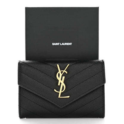 Saint Laurent Grain De Poudre Matelasse Chevron Small Monogram Envelope Wallet Black 8 of 8
