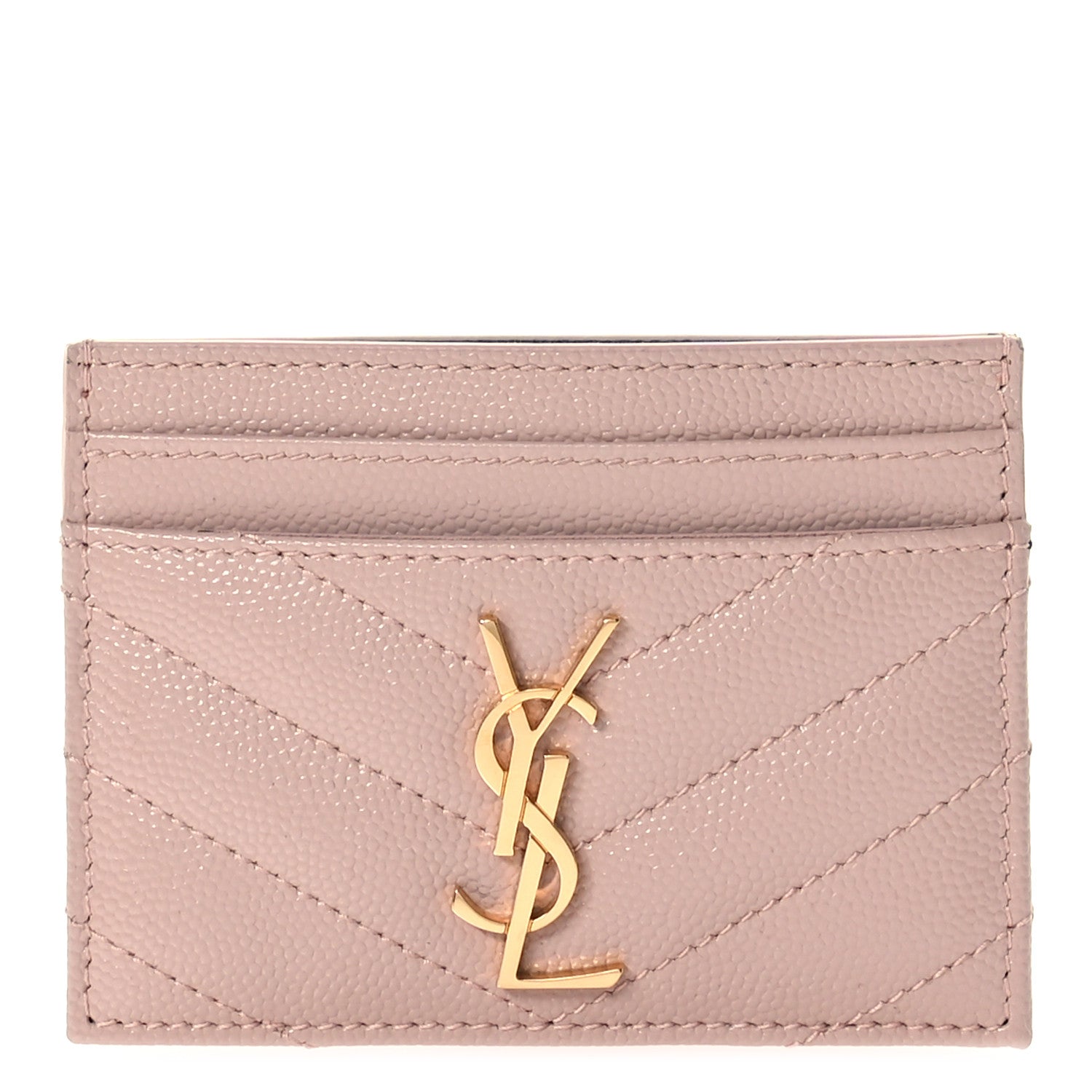 Saint Laurent Grain De Poudre Matelasse Chevron Monogram Credit Card Case Pale Pink 1 of 8