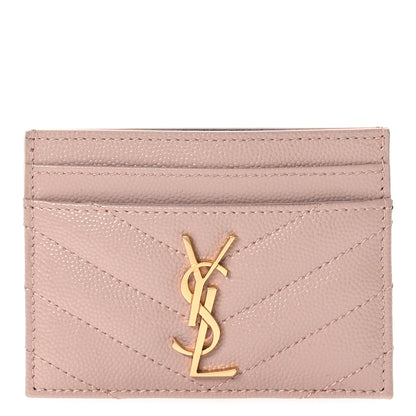 Saint Laurent Grain De Poudre Matelasse Chevron Monogram Credit Card Case Pale Pink 1 of 8