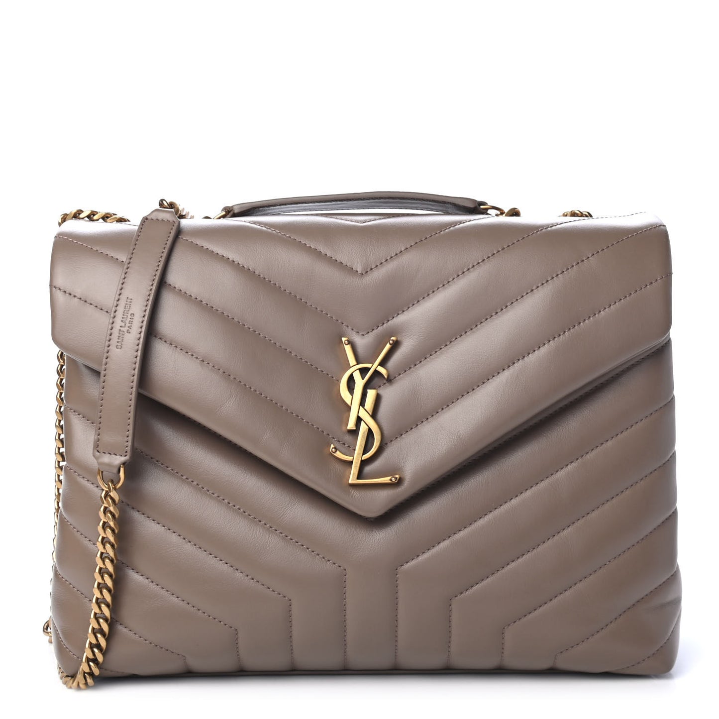 Calfskin Y Quilted Monogram Medium Loulou Chain Satchel Taupe