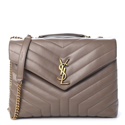 Saint Laurent Calfskin Y Quilted Monogram Medium Loulou Chain Satchel Taupe 1 of 4