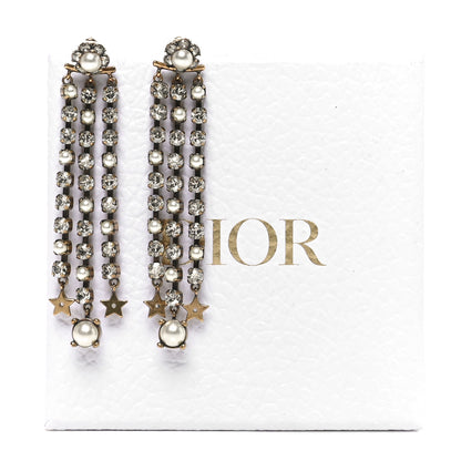 Christian Dior Pearl Crystal Star CD Drop Earrings Gold 5 of 5