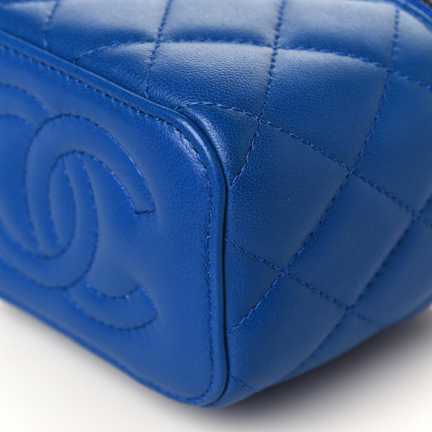 Chanel Lambskin Quilted Pearl Crush Mini Vanity Case With Chain Blue 8 of 9