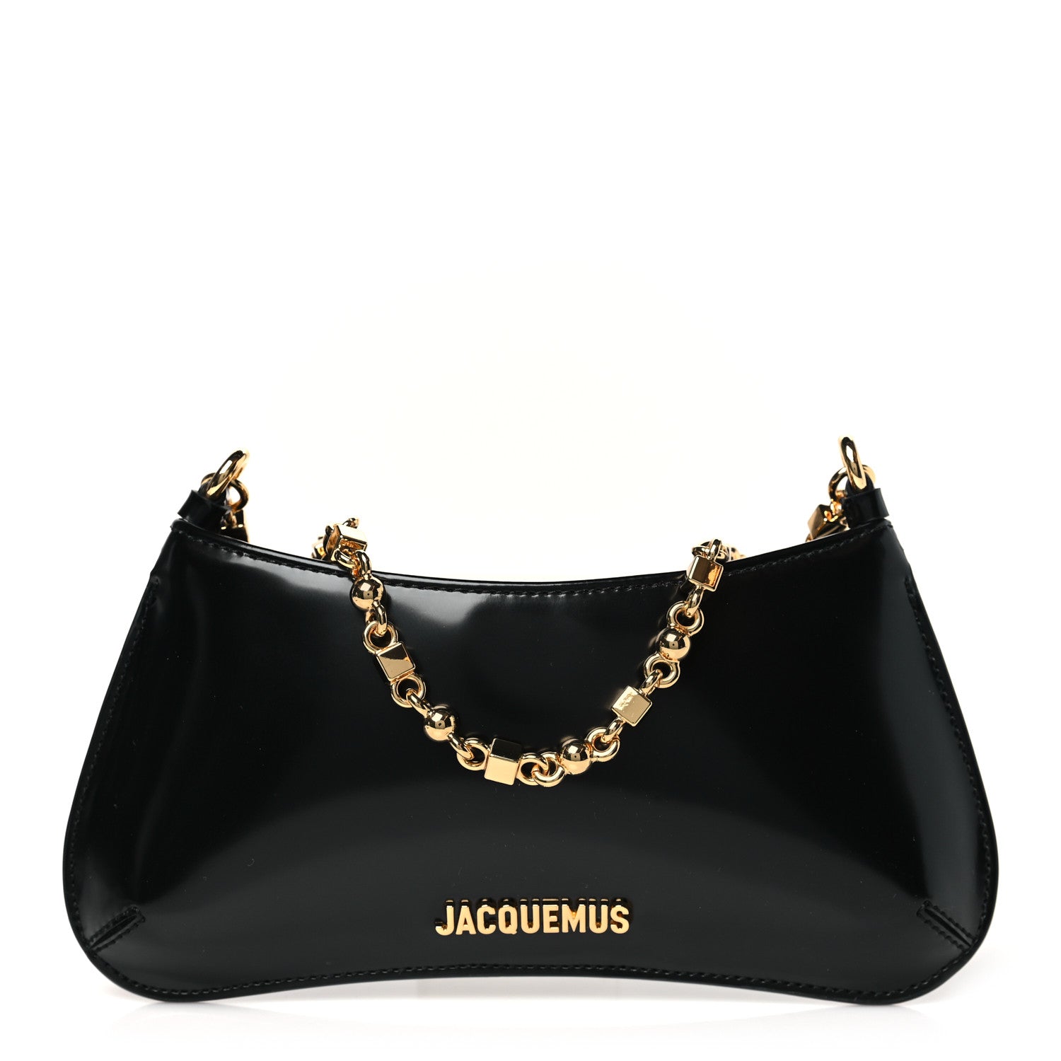 Jacquemus Glazed Calfskin The Small Bisou Chaine Shoulder Bag Black 1 of 9